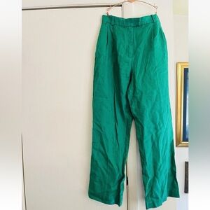 & Other Stories Wide Leg Minimalist Kelly Green 100% Linen Trouser Pants 4